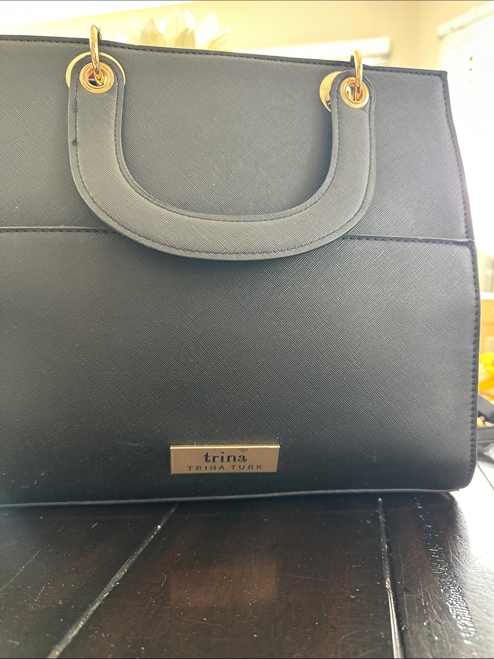 Trina Turk Black Satchel with Gold Hardware